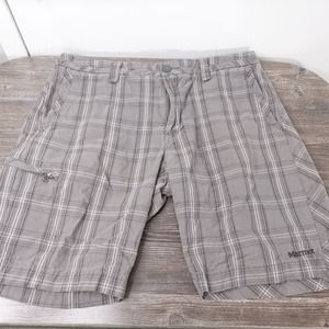 MARMOT GREY PLAID FLAT FRONT CHINO OUTDOORS SHRTS MENS SIZE 36